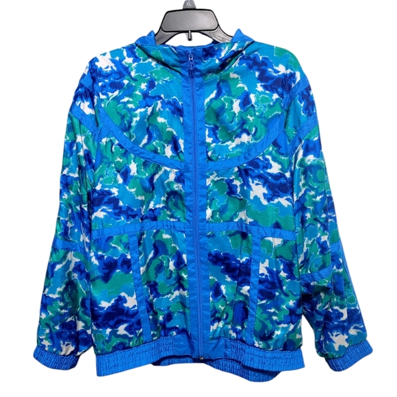 Vintage Jackets & Blazers - Vintage Lavon Blue Green 80s 90s Windbreak Track Jacket Women's Size Large